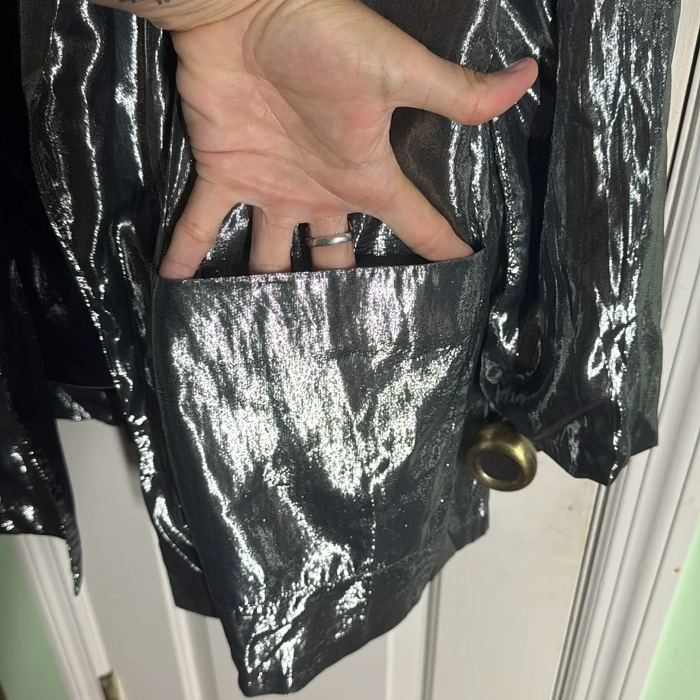 Vintage Silver 70/80s Disco Shiny Open Front Blazer Jacket Estimated Size Med/Lg - Picture 7 of 15